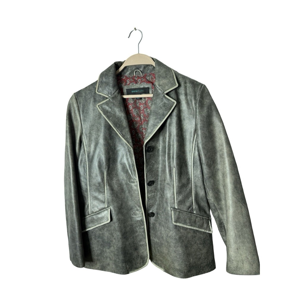 Siena Studio‎ Women's distressed black gray Leather Jacket Size 12